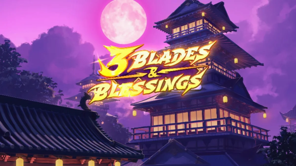 Tampilan visual slot 3 Blades & Blessing dengan tema ninja dan Jepang feodal